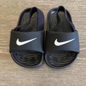 Nike Kids Black Slide Sandals with White Logo